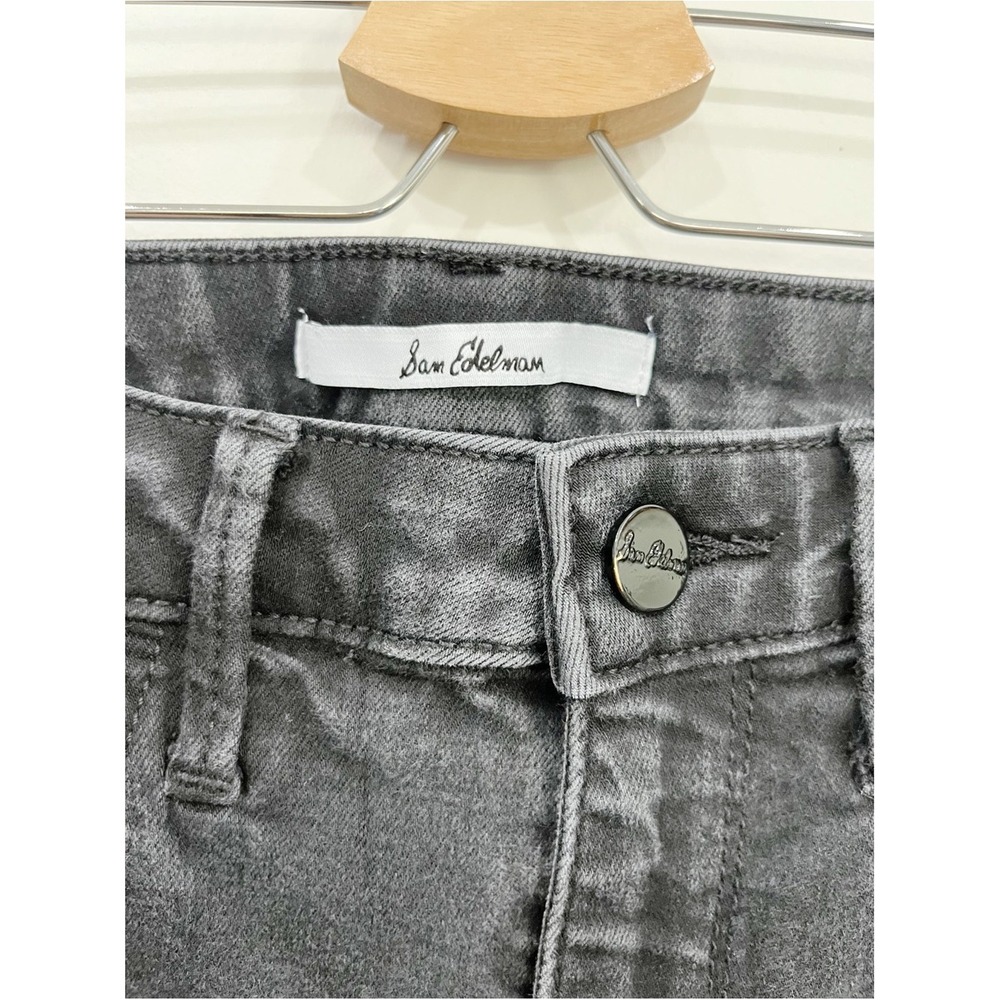 Sam Edelman Stiletto High Rise Skinny Ankle Jeans Black Coated Raw Hem Size 26 - Picture 8 of 11